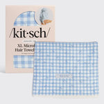 Kitsch Xl Hair Towel Wrap - Gingham Blue - Infinity Raine