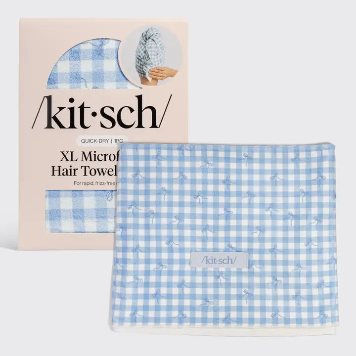 Kitsch Xl Hair Towel Wrap - Gingham Blue - Infinity Raine