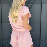 Cotton V-Neck Top and Shorts Set in Dusty Pink - Infinity Raine