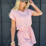 Cotton V-Neck Top and Shorts Set in Dusty Pink - Infinity Raine