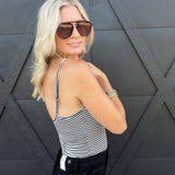 Striped Double Lined Removable Built-in Bra Cami
