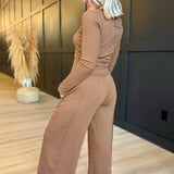 Elastic Waist Side Panel Knit Lounge Pants In Brown