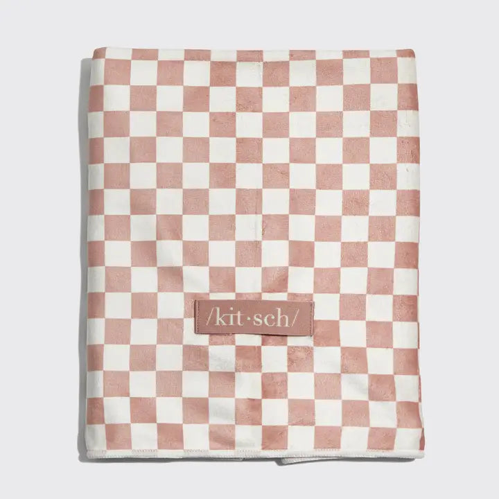 Kitsch Extra Large Quick-Dry Hair Towel Wrap- Terracotta Checker - Infinity Raine