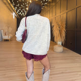 Heathered Checkered Texture Long Sleeve Sweater In Oatmeal