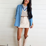 Collared Pearl Snap Western Denim Shacket