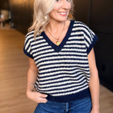 Chantal Stripe Sweater Vest In Navy Oatmeal