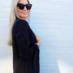 3/4 Ruched Sleeve Blazer In Black - Infinity Raine