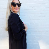 3/4 Ruched Sleeve Blazer In Black - Infinity Raine