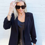 3/4 Ruched Sleeve Blazer In Black - Infinity Raine