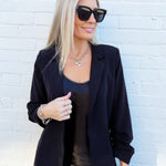 3/4 Ruched Sleeve Blazer In Black - Infinity Raine