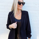 3/4 Ruched Sleeve Blazer In Black - Infinity Raine