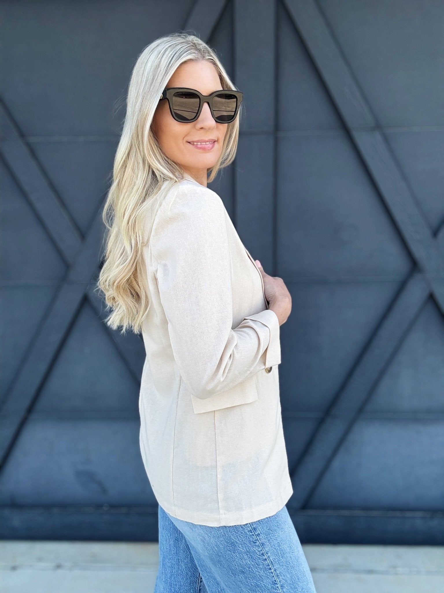 3/4 Sleeve Collared Blazer In Natural - Infinity Raine