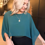 Sheer Chiffon Cape Overlay Sleeveles Round Neck Top In Hunter Green
