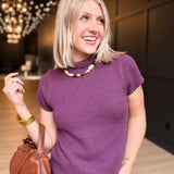 Mock Neck Short Sleeve Knit Top- Red Bean