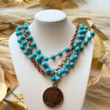 Blue Turquoise Collar Length necklace W/Indian Buffalo Coin
