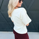 Rae Off Shoulder Cotton Knit Top In Cream