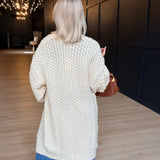 Iggy Hand Knit Chunky Long Open Cardigan In Ivory