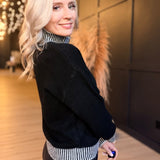 The Stacey Contrast Rib Sweater In Black Ivory