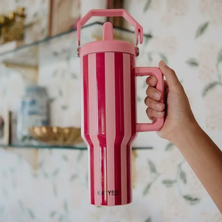 38oz Pink and Wine Pink Striped Tumbler - Infinity Raine