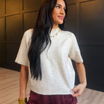 Crewneck Short Sleeve Rib Hem Pullover Sweater In Oatmeal - Infinity Raine