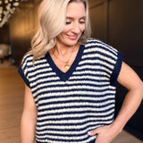 Chantal Stripe Sweater Vest In Navy Oatmeal