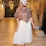 Sequin Draped Asymmetric Poncho Top In Dusty Gold