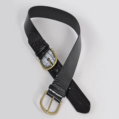 Two Buckle Faux Croc Leather Waist Belt-Black - Infinity Raine