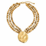 Gorgeously Draping Statement Beaded Necklace - 3 Row Marbled Beads In Light Brown - Infinity Raine