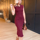Wandering Intricate Knit Dress In Burgundy