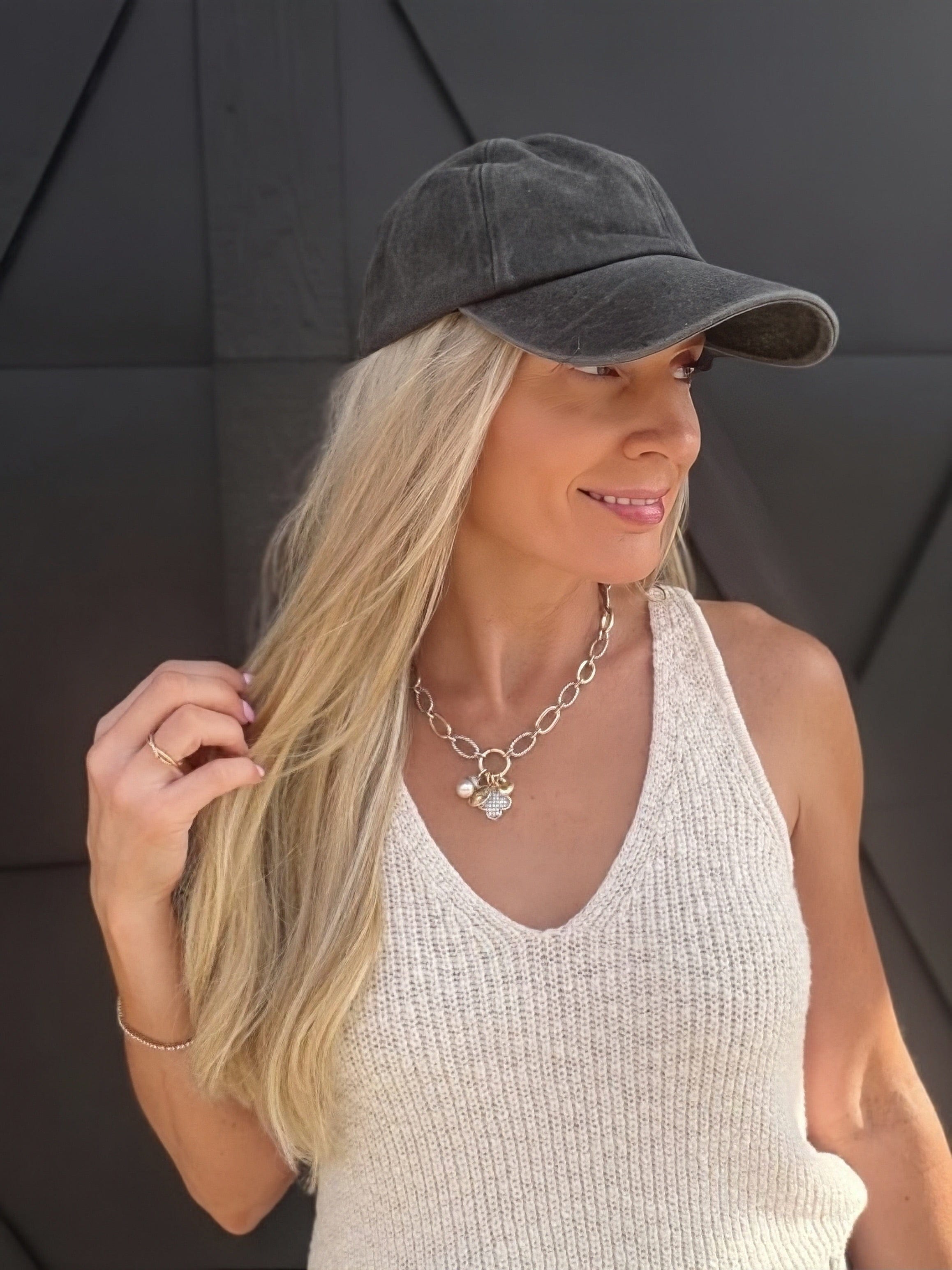 Vintage Wash Baseball Cap in Black - Infinity Raine