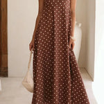 Polka Dot Strappy Maxi Dress In Coffee - Infinity Raine