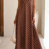 Polka Dot Strappy Maxi Dress In Coffee - Infinity Raine