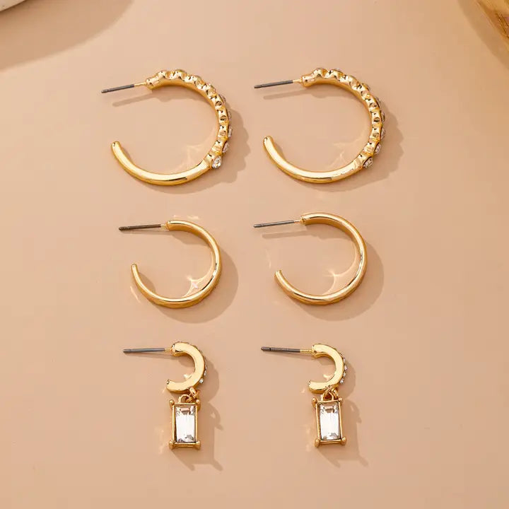 Crystal-Accented Gold Hoop Earring Set - Infinity Raine