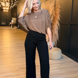 Shirred Bat Sleeve Blouse With Elastic Waist In Cocoa Dust