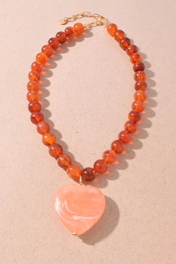 Marbled Bead Pendant Necklace In Rose - Infinity Raine