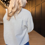 Ivory Hall Stripe Contrast Collar Shirt in Navy White