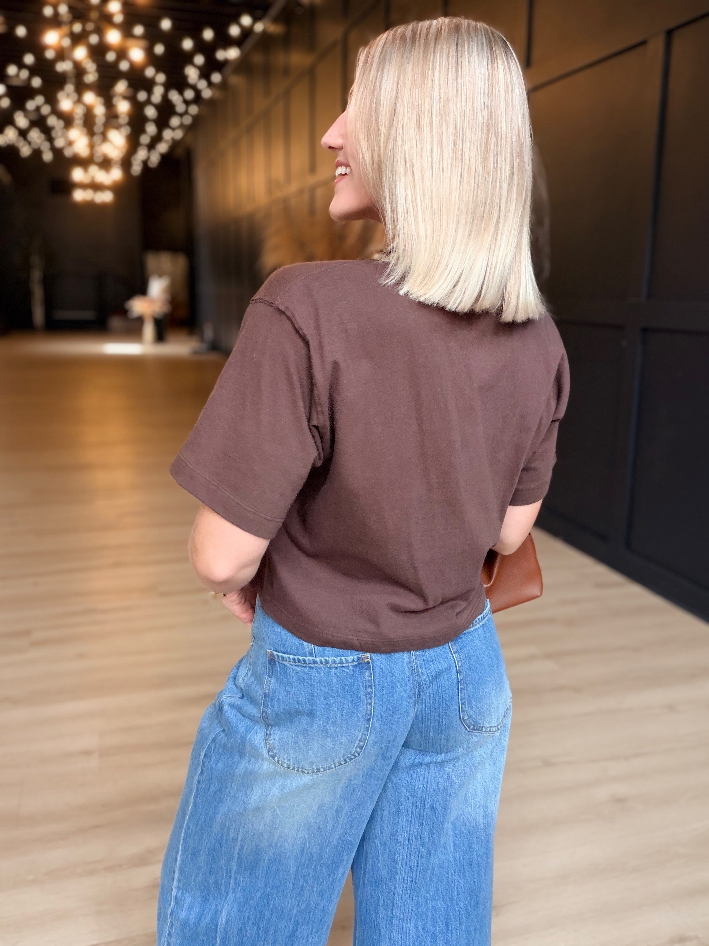 Relaxed Crop Tee In Coffee Bean - Infinity Raine