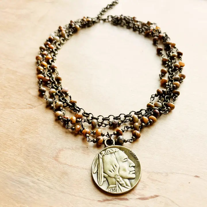 Natural Agate Collar-Length Necklace with Coin - Infinity Raine