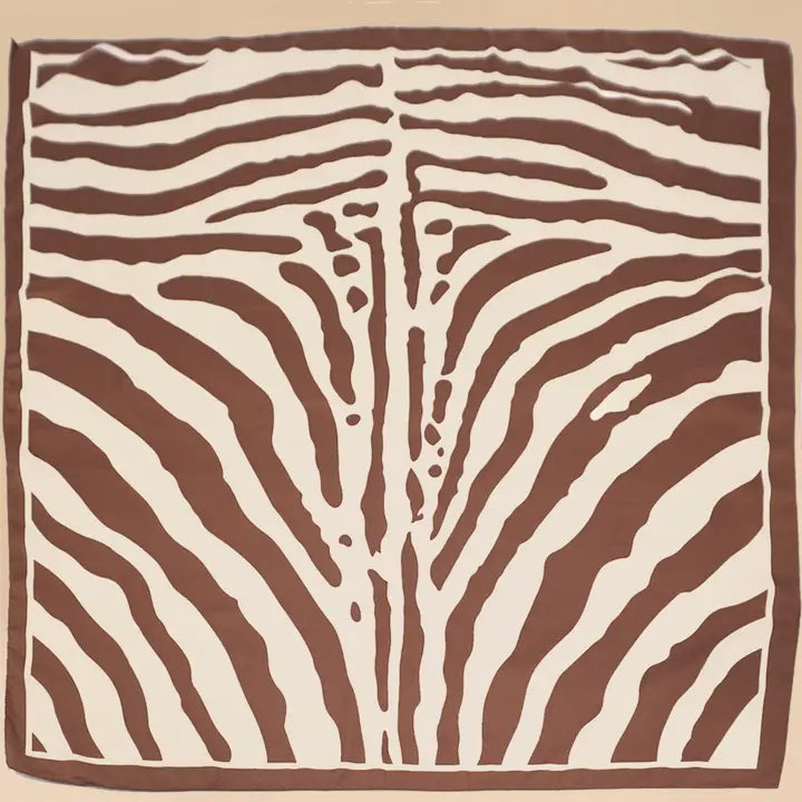 Large Vintage Zebra Print Bandana Scarf In Brown - Infinity Raine