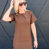 Katia Textured Shift Mini Dress In Espresso