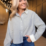 Ivory Hall Stripe Contrast Collar Shirt in Navy White