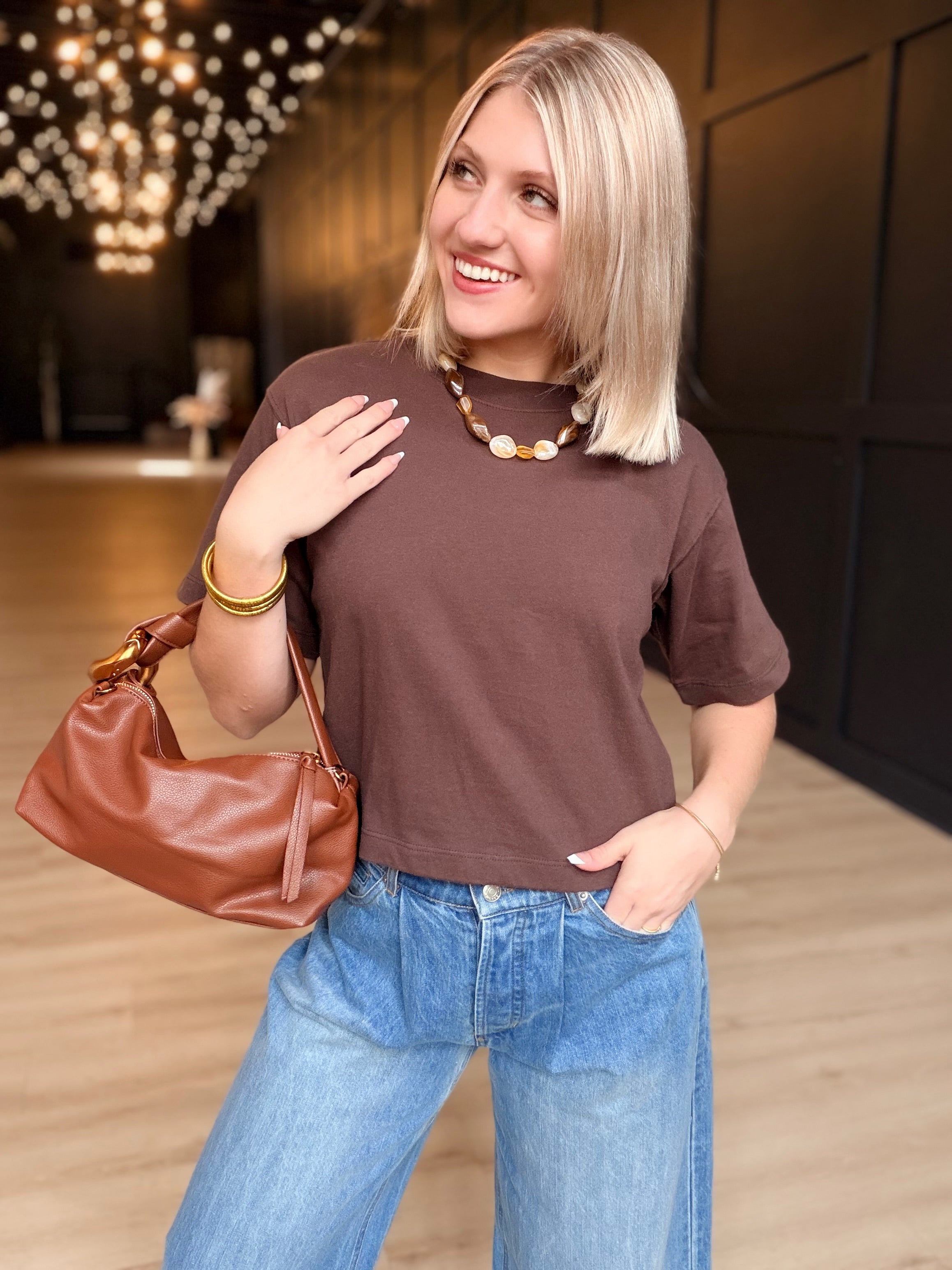 Relaxed Crop Tee In Coffee Bean - Infinity Raine