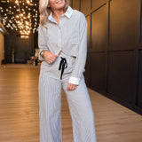 Ivory Hall Stripe Contrast Collar Shirt in Navy White
