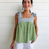 Floral Printed Knot Straps Babydoll Tank Top In Green