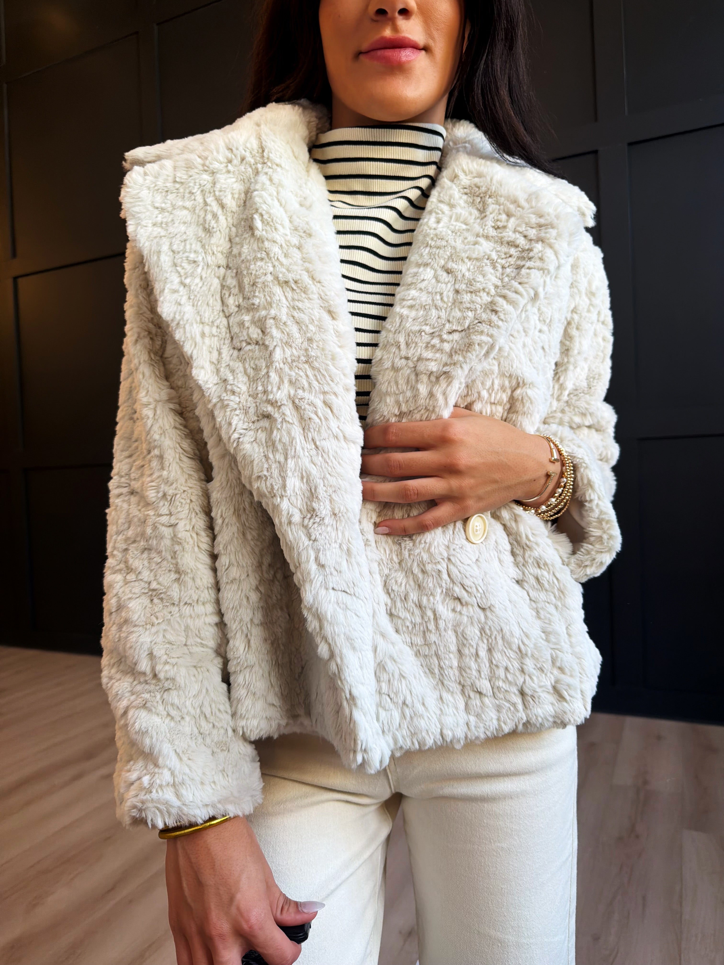 Generations Fur Jacket In Ivory - Infinity Raine