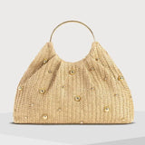 Straw Metal Handle Tote Handbag - Infinity Raine