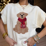 Puppy Jacquard Short Sleeve Knit Sweater in Cream - Infinity Raine