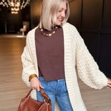 Iggy Hand Knit Chunky Long Open Cardigan In Ivory