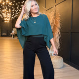 Sheer Chiffon Cape Overlay Sleeveles Round Neck Top In Hunter Green