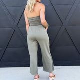 Tube Top W/shirring Palazzo Romper In Fade Olive